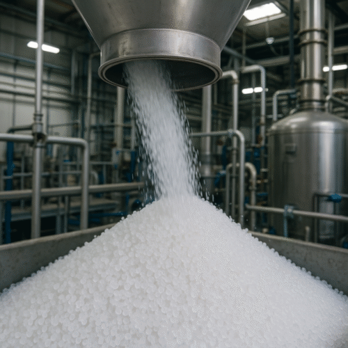 Załadunek granulatu do leja zasypowego.